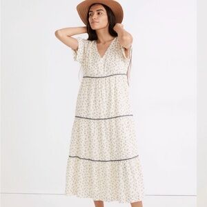Madewell Rickrack Short-Sleeve Tiered Midi Dress in Spring Fling Size Medium